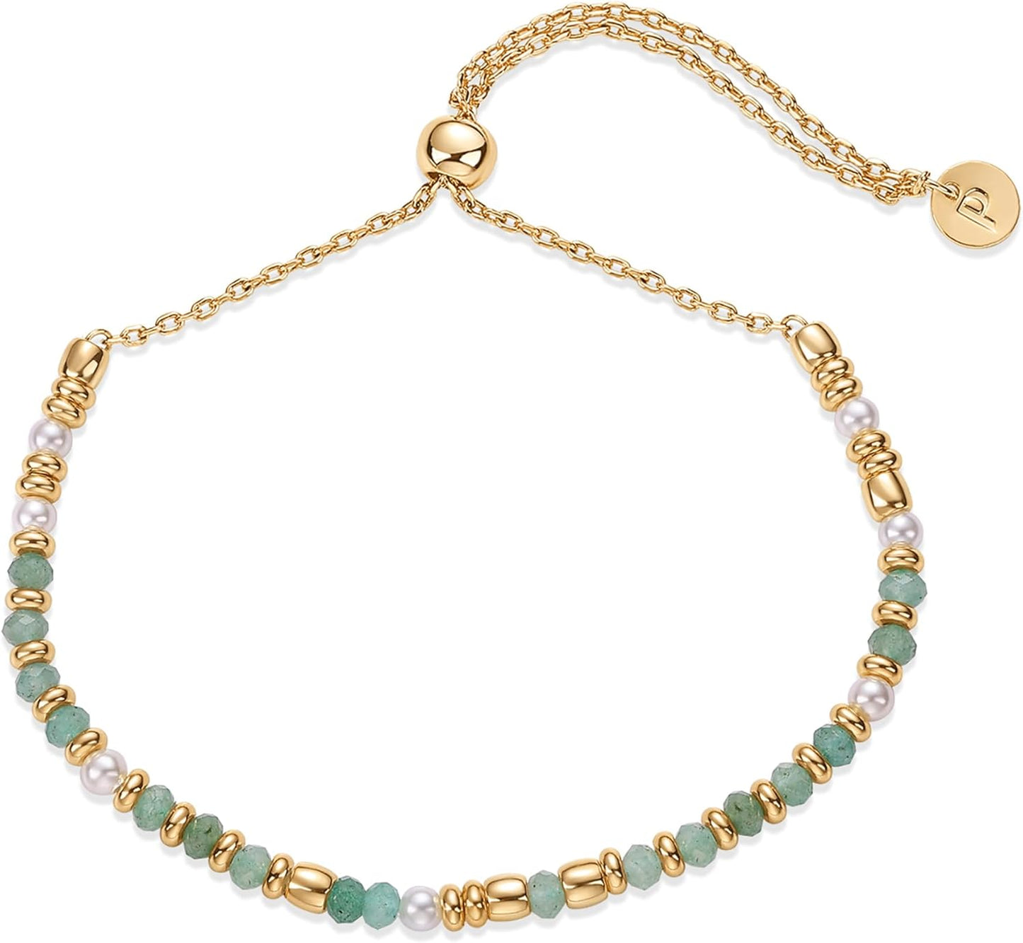 14K Yellow Gold Plated Beaded Enamel and Gemstones Bracelets | Colored Boho Festival Adjustable Slider Bracelet