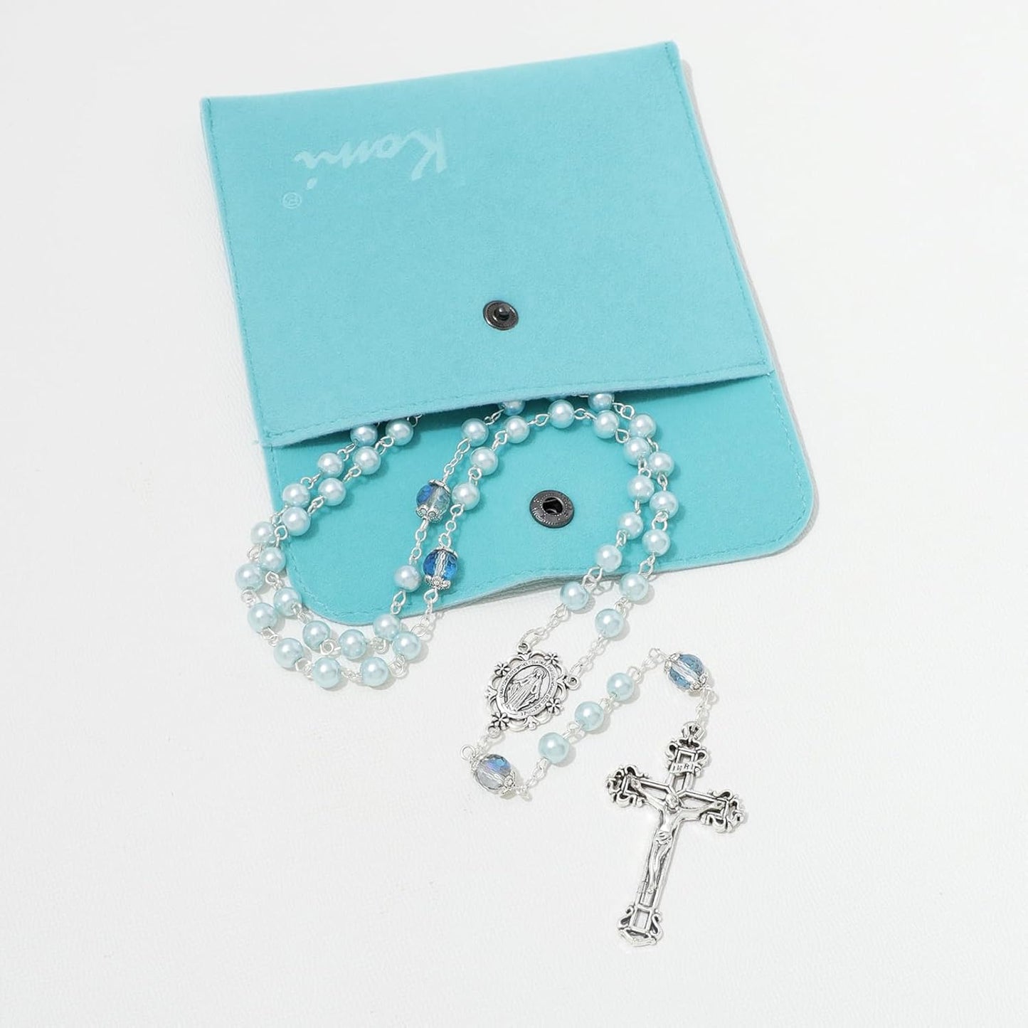 6mm Pearl Rosary Beads With Crucifix - Women's Catholic Prayer Necklace, Gift Box & Pouch Included