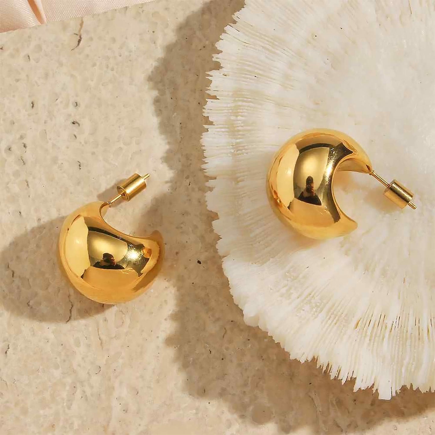 Chunky Gold Hoop Earrings for Women, 14k Gold Plated Thick Triple Hoop Earrings Hypoallergenic Trendy Chunky Gold Hoops