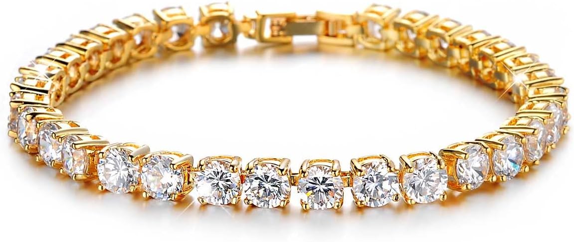 Eternity Bracelet Blue Cubic Zirconia, Sapphire Bracelet, 18K Gold Plated Hypoallergenic Bracelets -7.48inch/190mm
