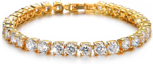 Eternity Bracelet Blue Cubic Zirconia, Sapphire Bracelet, 18K Gold Plated Hypoallergenic Bracelets -7.48inch/190mm