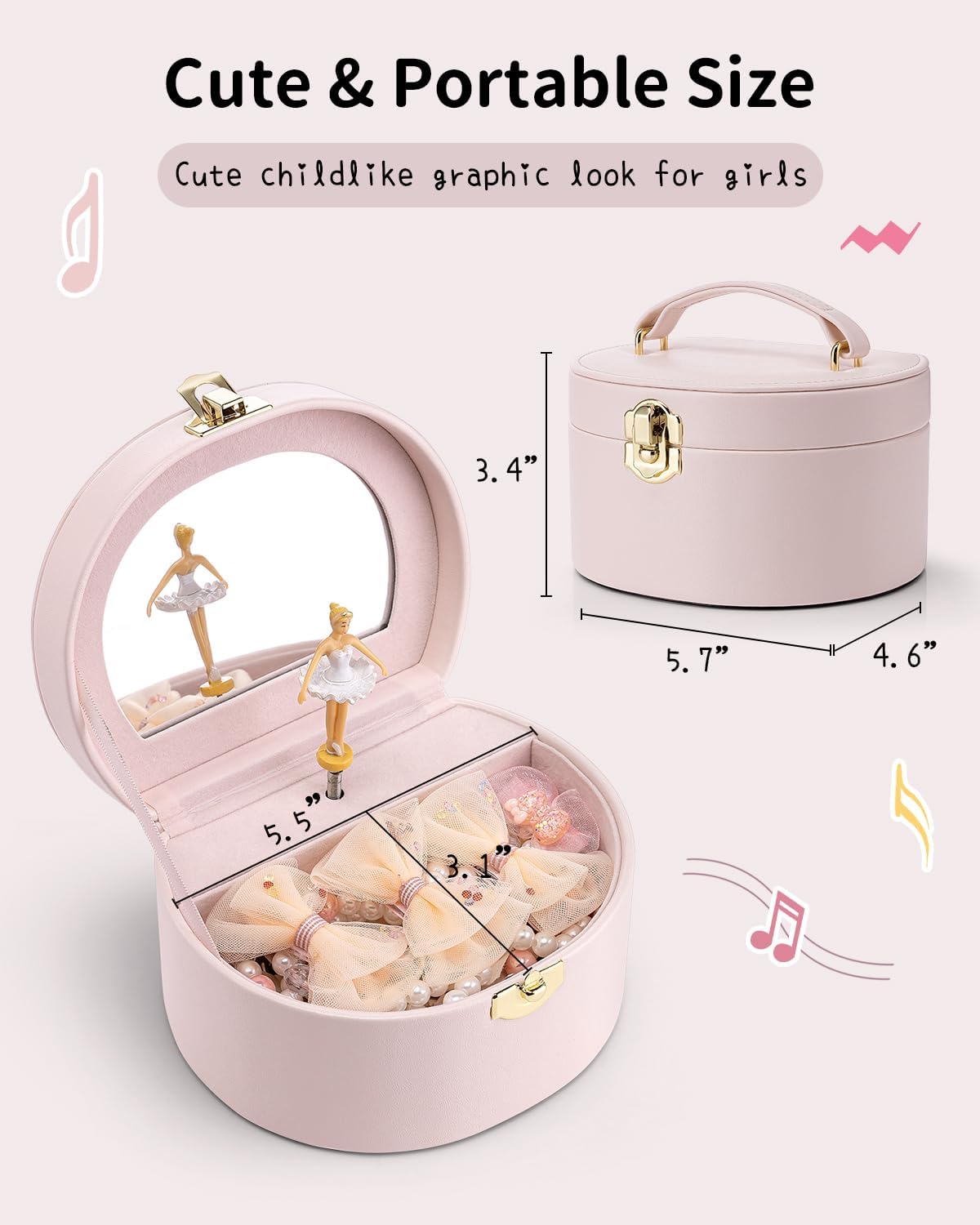 Musical Jewelry Box for Girls - Kid Music Box with Ballerina for Birthday Bedroom Decor