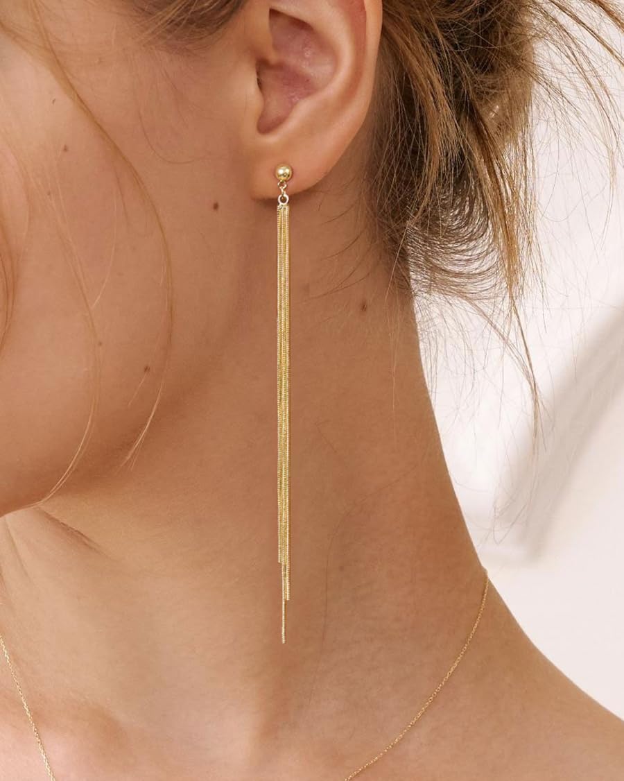 Dangle Earrings for Women- 14K Gold Plated Butterfly Heart Star Hoop Chain Tassel Design Long Dangle Earrings