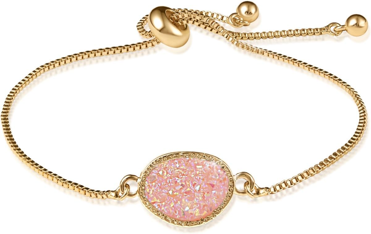 Humble Chic NY Simulated Druzy Chain Bracelet for Women - Boho Stackable Adjustable Bolo Slider Bracelet