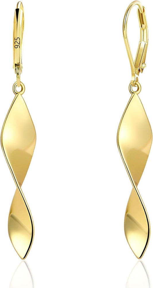 925 Sterling Silver Twisted Dangle Earrings for Women Hypoallergenic Handmade Earrings Spiral Leverback14k Gold Plated
