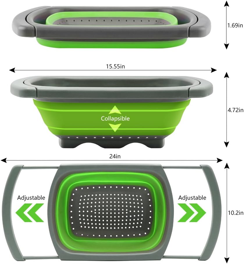 Colander collapsible, Colander Strainer Over The Sink Vegetable Fruit Strainer Basket (6 Quart) with Extendable Handles