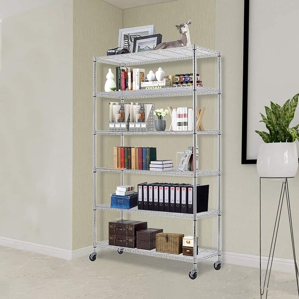 Wire Shelving Unit Storage Cart Metal Shelf Rolling Utility Cart 2100Lbs Capacity with 6 Tier Casters