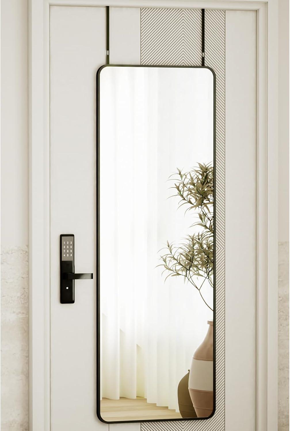 14"x48" Full Length Over The Door Mirror - Aluminum Alloy Frame Full with Height-Adjustable Hangers