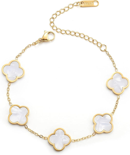 18K Gold Plated Clover Lucky Bracelet for Women White/Black/Red/Green Flower Four Leaf Link Bracelets