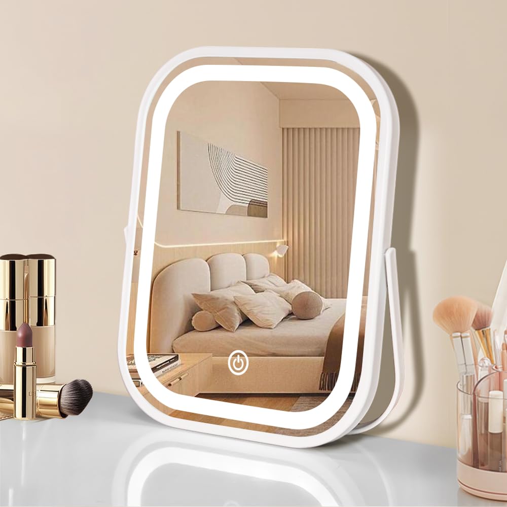 Portable Small Beauty LED Vanity Mirror with Lights, 1200mAh Battery, Dimmable Touch Screen