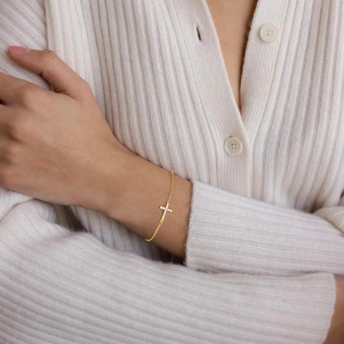 Dainty Gold Bracelet for Women 18K Gold Plated Tennis Evil Eye Cross Bracelet Trendy Classic Festival Jewelry Gifts