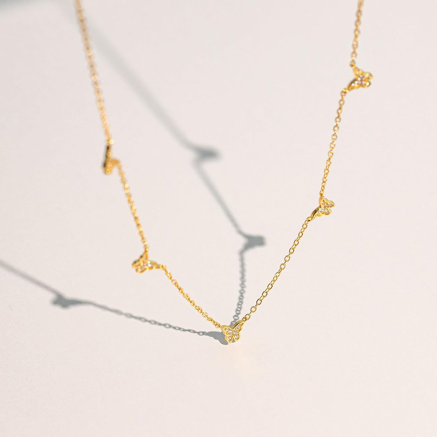 Diamond Necklaces for Women - 14K Dainty Necklace for Women Simple Five Diamond Flower Clover Butterfly Heart Star Necklace Trendy Gold Jewelry