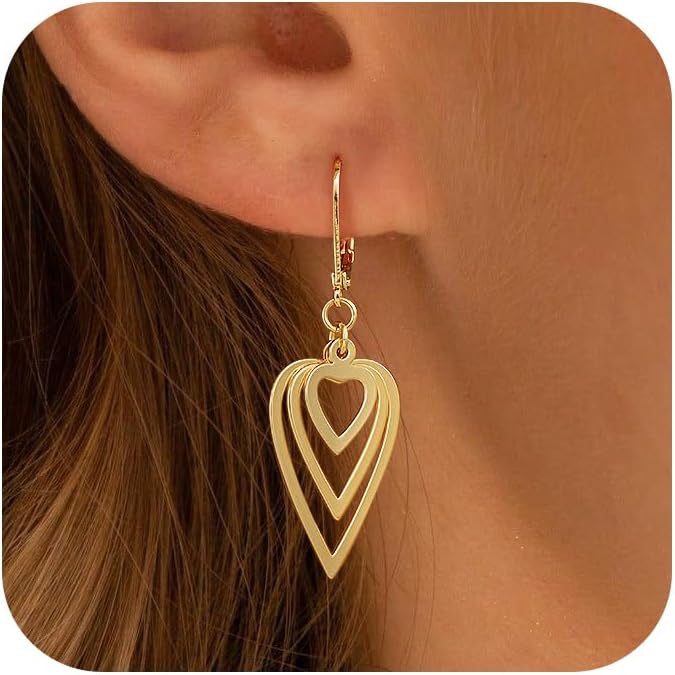 Gold Dangle Earrings for Women, 14K Gold Plated LightweightTeardrop Drop Earrings, Trendy Leverback Minimalist Jewelry for