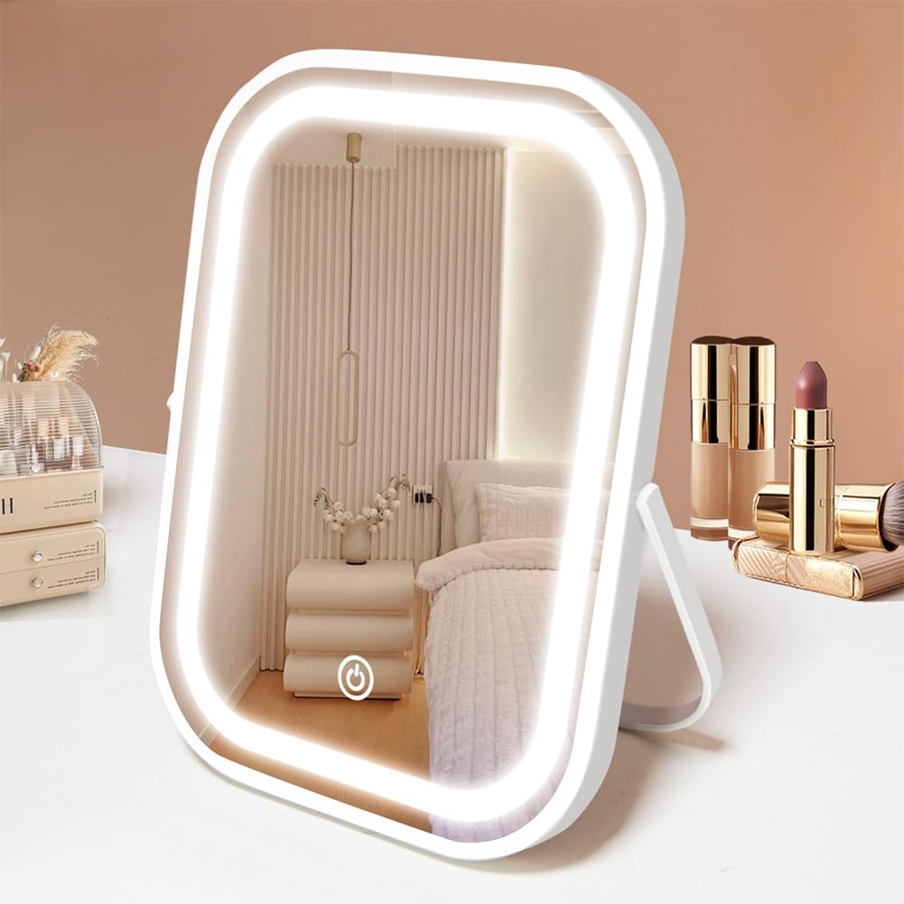 Portable Small Beauty LED Vanity Mirror with Lights, 1200mAh Battery, Dimmable Touch Screen