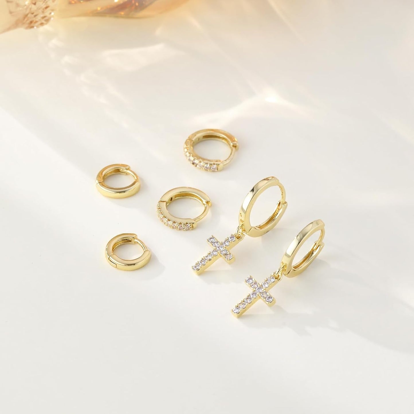 Gold Hoop Earrings Set for Women Trendy, 14K Gold Plated Chunky Hypoallergenic Small Diamond Cartilage Hoops Cute Cubic