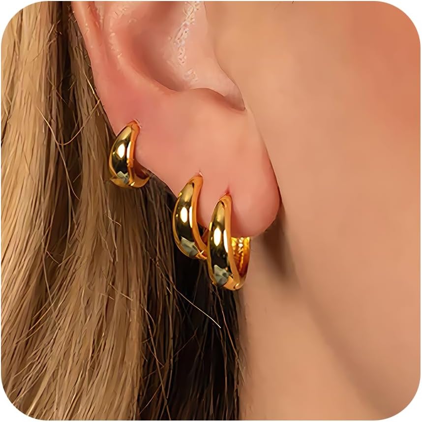 Small Sterling Silver Huggie Hoop Earrings Set for Women, 14K Gold Plated Hoops Stacks for Multiple Piercings