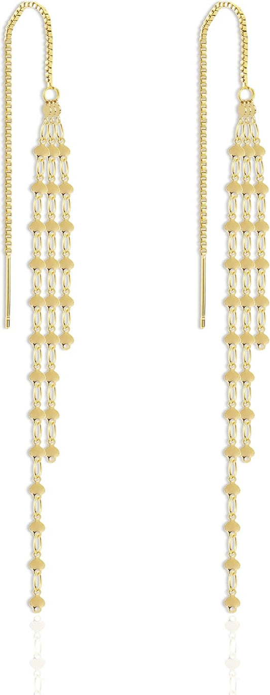 Sonateomber Gold Long Chain Threader Earrings for Women - Fashion Statement Drop Dangle Thread Earrings Jewelry Gift