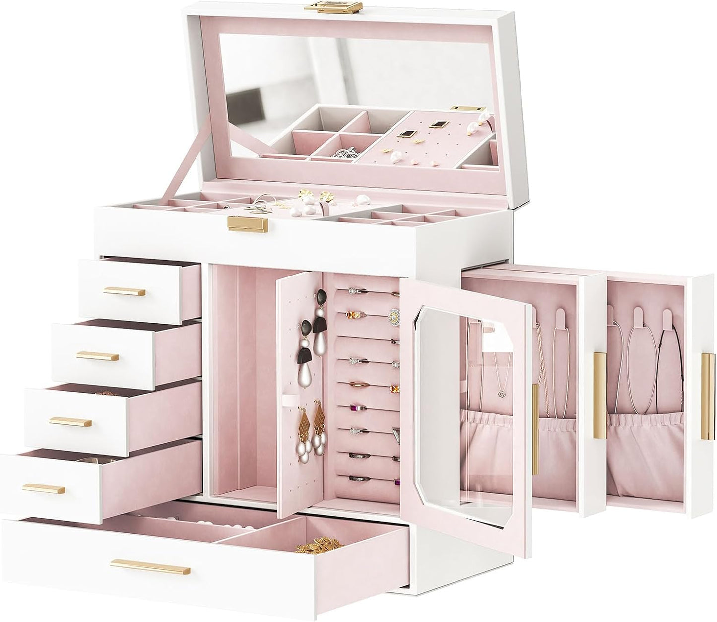 Jewelry Box with Mirror, Organizer Box with Capacious Storage Space, Jewelry Holder Organizer