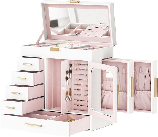 Jewelry Box with Mirror, Organizer Box with Capacious Storage Space, Jewelry Holder Organizer