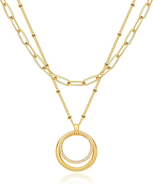 Layered Heart Necklace, Handmade 18K Gold Plated Dainty Choker With Arrow Bar Pendant for Women