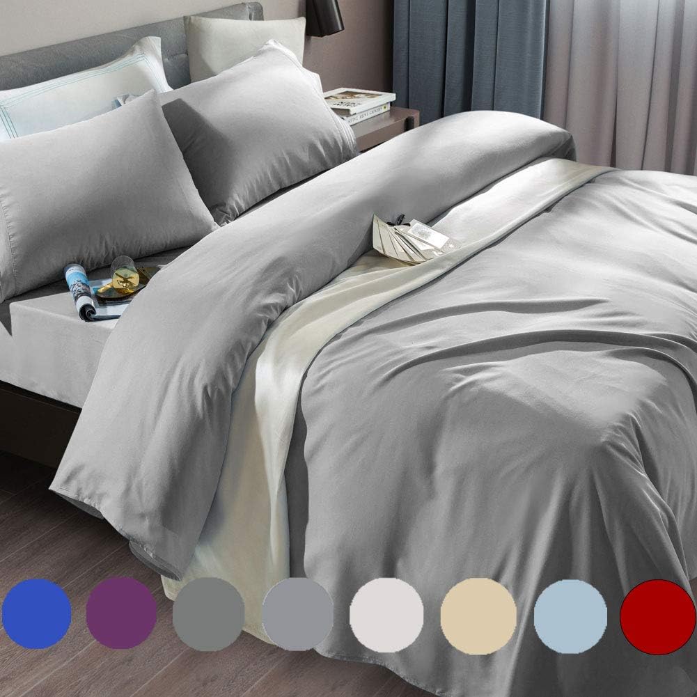 Bed Sheet Set Super Soft Microfiber Fit 18-24 Inch Deep Pocket Mattress Wrinkle-6 count (Dark Grey, Queen)