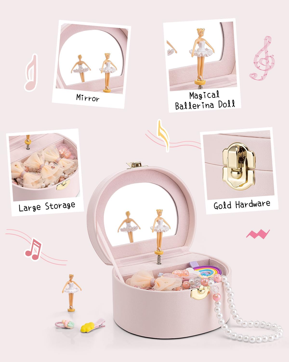 Musical Jewelry Box for Girls - Kid Music Box with Ballerina for Birthday Bedroom Decor