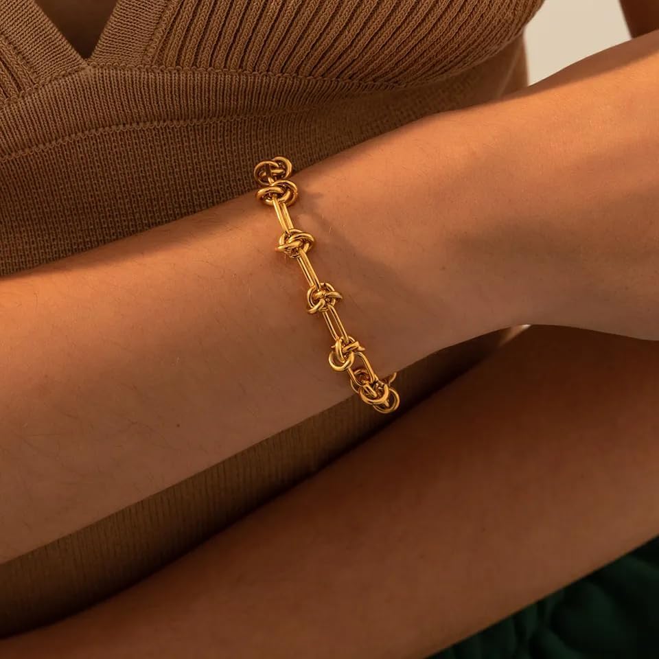 18k Gold Plated Personalized Chunky Cuban Oval Link Chain Bracelets for Men Toggle Rope Bracelet Jewelry for Women