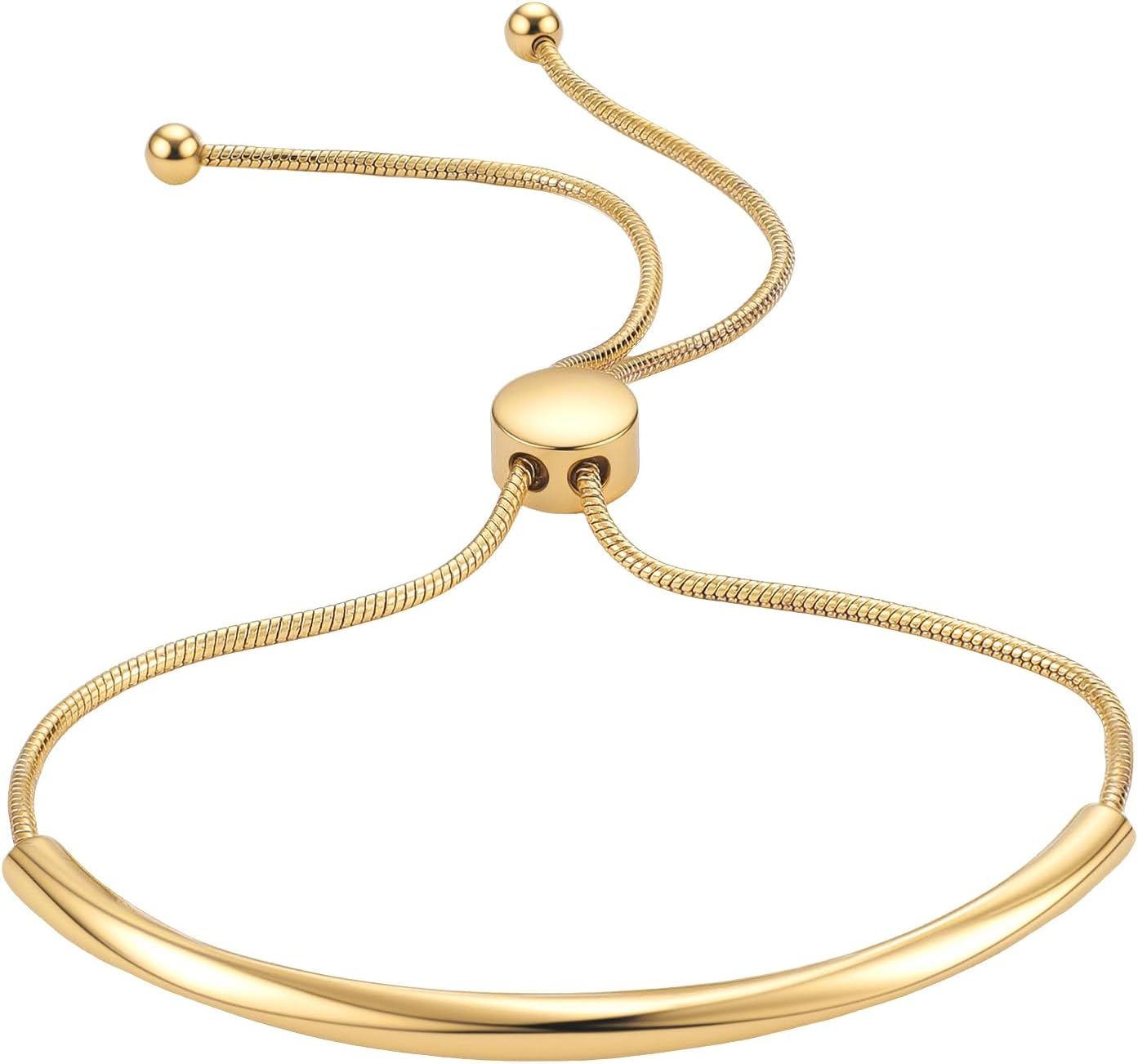 Yowivon Dainty 14K Gold Plated Bracelets for Women, Adjustable Slider Cuff Bangle Bracelets, Gold Curved Bar Hammered Bangle
