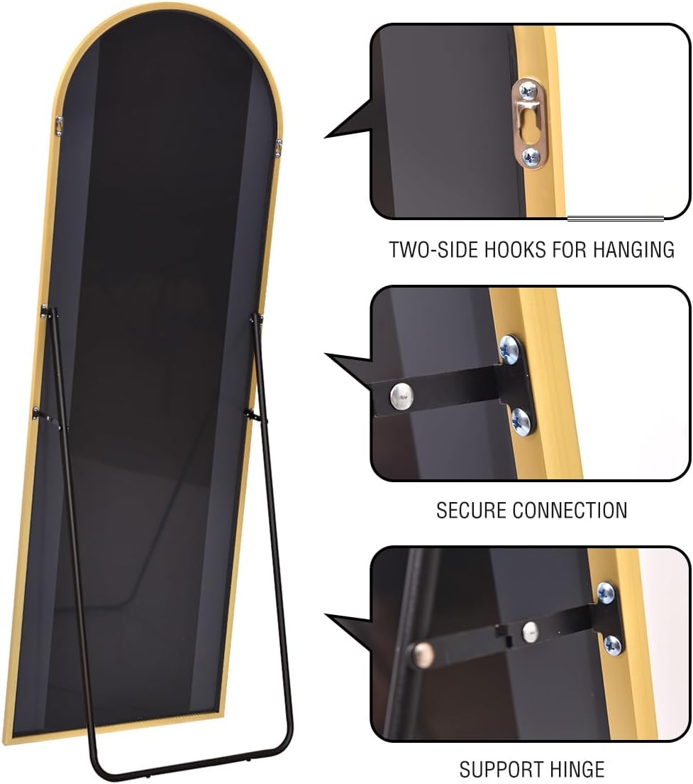 Floor Mirror, Full Length Mirror with Stand, Arched Wall Mirror, Gold Floor Mirror Freestanding