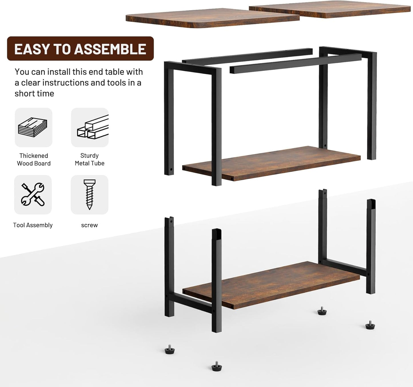 Side Table for Living Room, 3-Tier End Table for Small Space with Wide Storage Tabletop