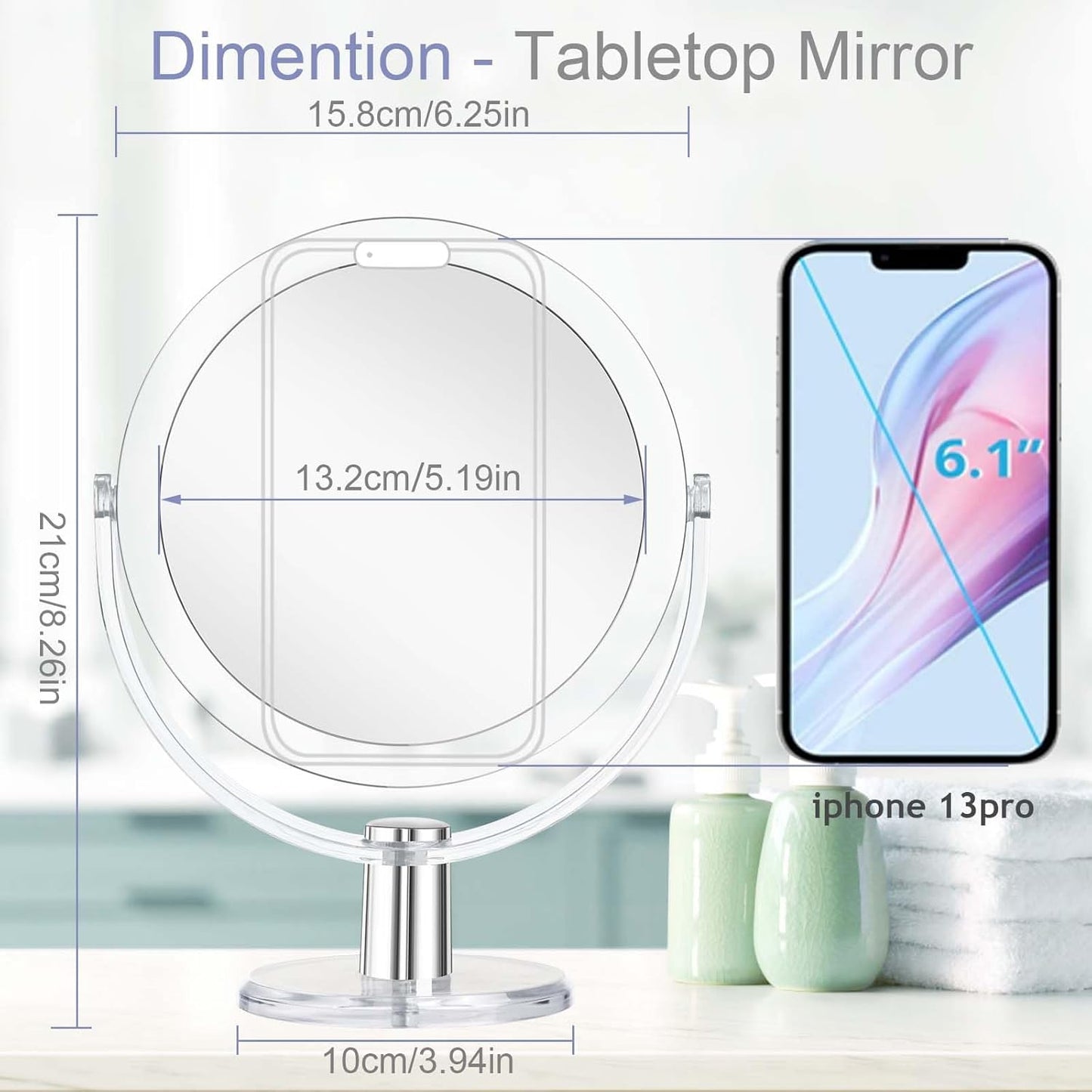Vanity Makeup Mirror with Stand, 1X/15X Magnification Double Sided 360 Degree Swivel