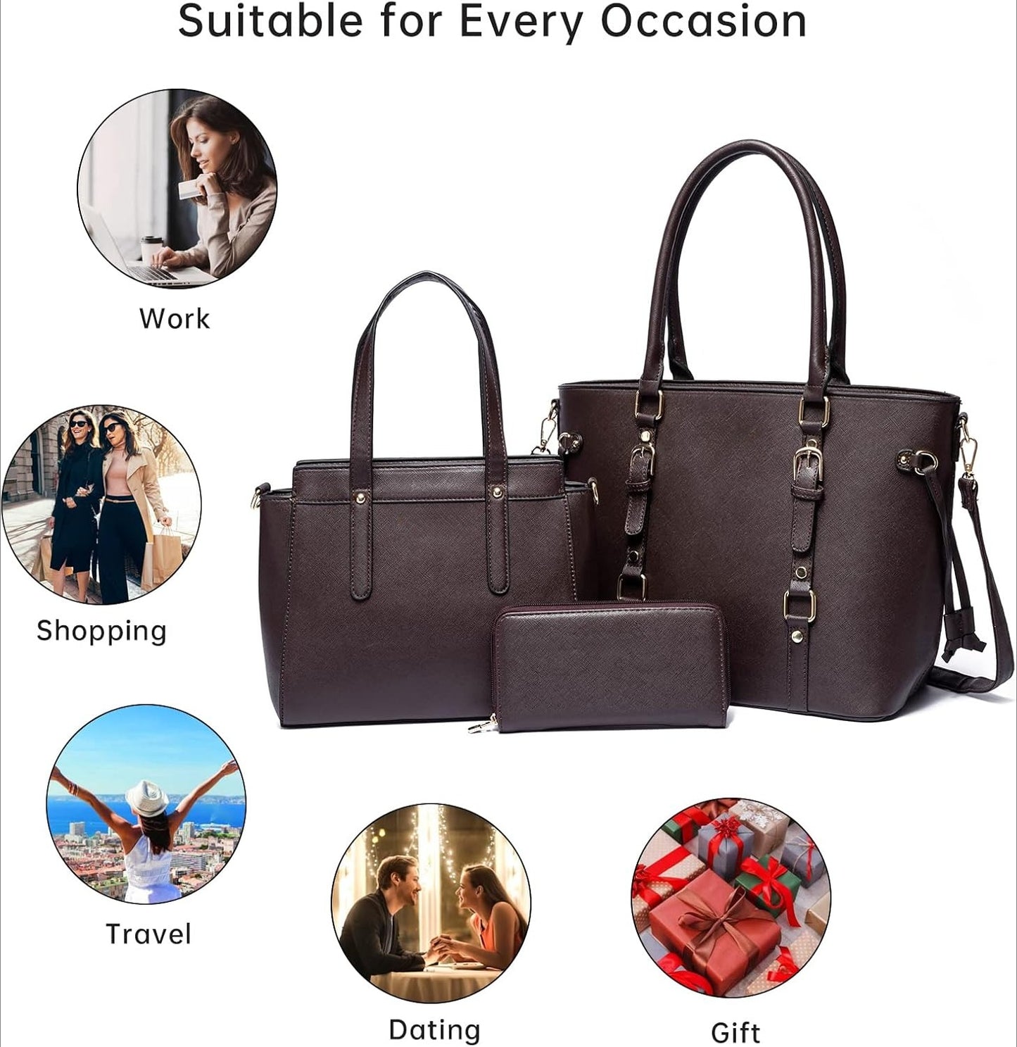West 3PCS Purses for Women Tote Bag and Wallet Set Shoulder Satchel Handbags