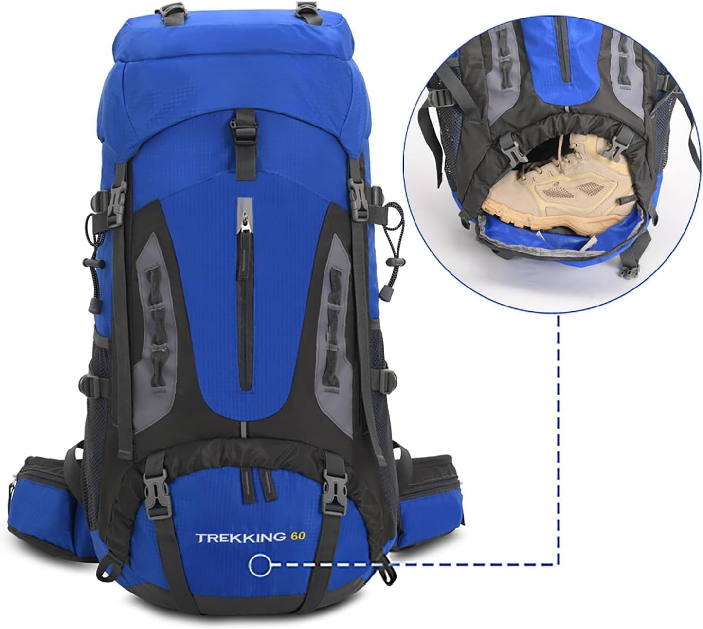 60L Hiking Camping Backpack with Rain Cover, Waterproof Large Capacity Outdoor Sport Travel Daypack
