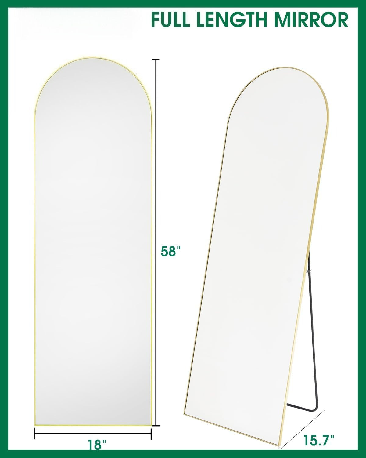 58"x18" Arched Full Length Mirror, Floor Mirror with Stand, Freestanding,Wall Mounted Hanging