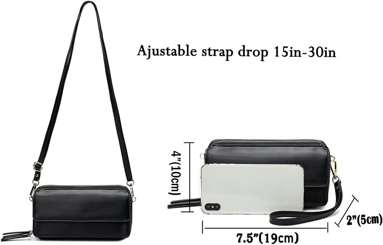 RFID Crossbody Wallet Wristlet Purse with Phone Pocket For Women Vegan Leather