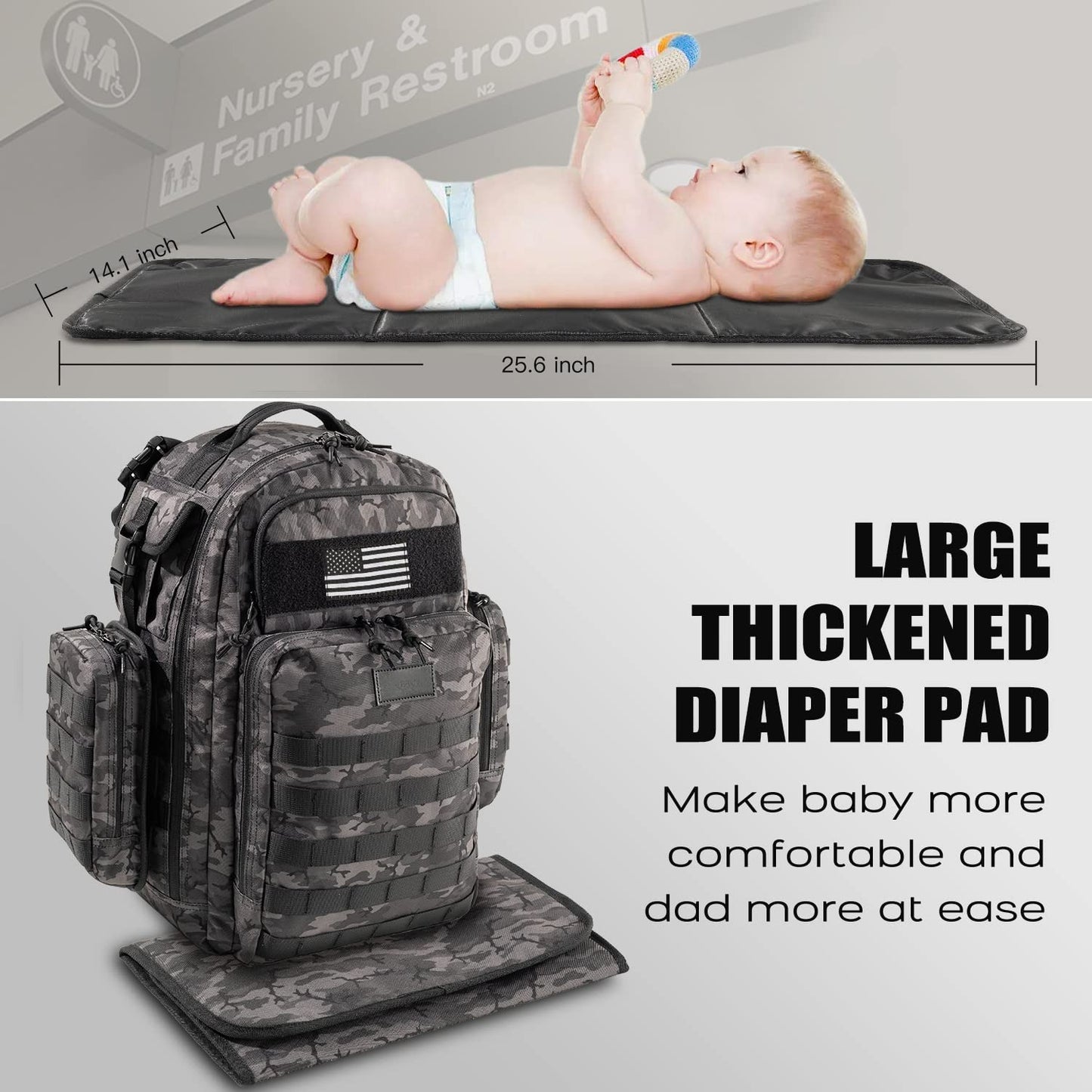 Mens Diaper Bag Backpack with Diaper Changing Mat, Waterproof Pouch, Baby Wipes pocket, Insulated Bottle Pockets