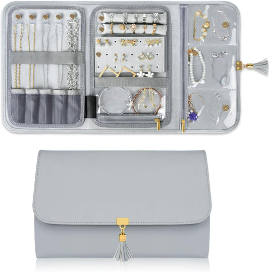 Jewelry Travel Organizer , Portable Leather Jewelry Storage Roll Bag Envelope Clutch