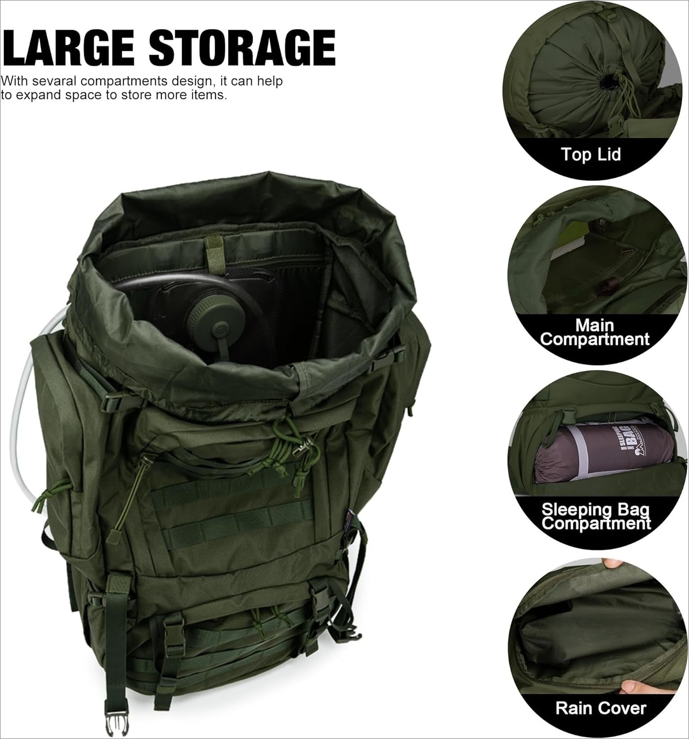 60L Military Internal Frame Backpack for Hiking,Camping,Hunting,Rucksack Backpack with Rain Cover