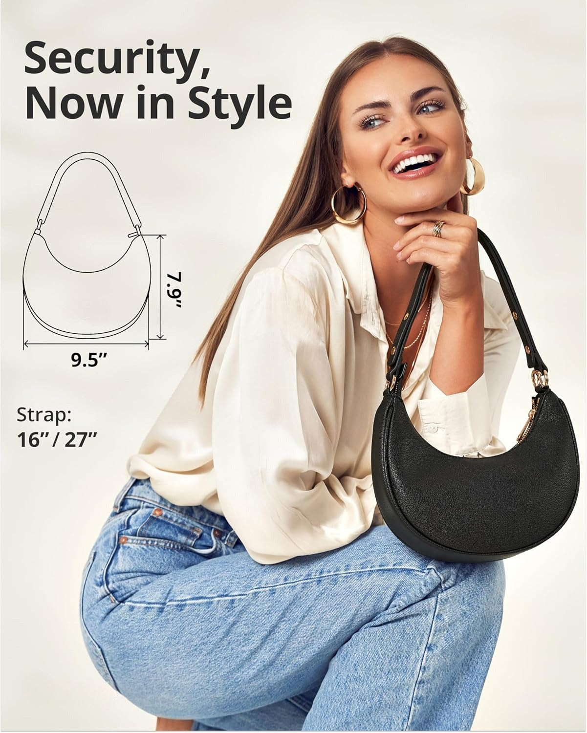Crescent Bags For Women with RFID Protection,  with Anti-Theft Clip for Extra Safety