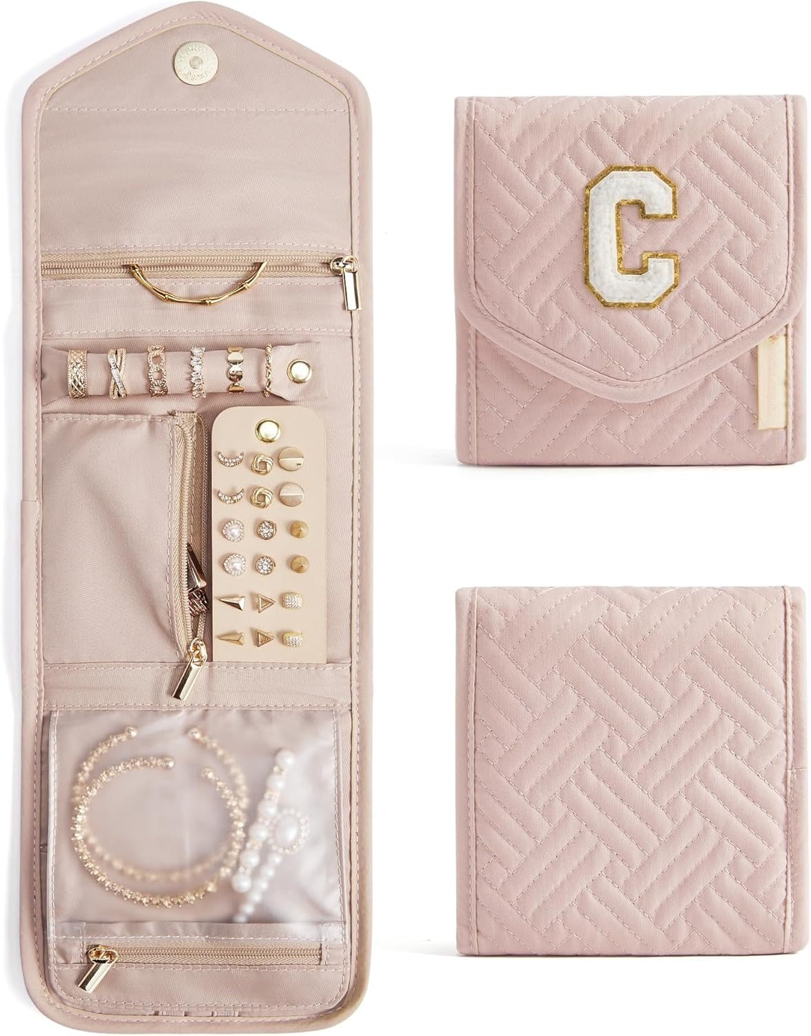 Travel Jewelry Organizer Case Foldable Small Jewelry Roll for Journey Rings, Necklaces, Earrings, Bracelets,Mini