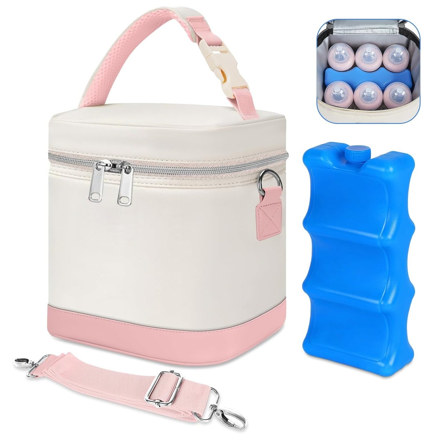 Breastmilk Cooler Bag with Ice Pack,  Bottle Bag, Breast Milk Cooler on The go with Strap