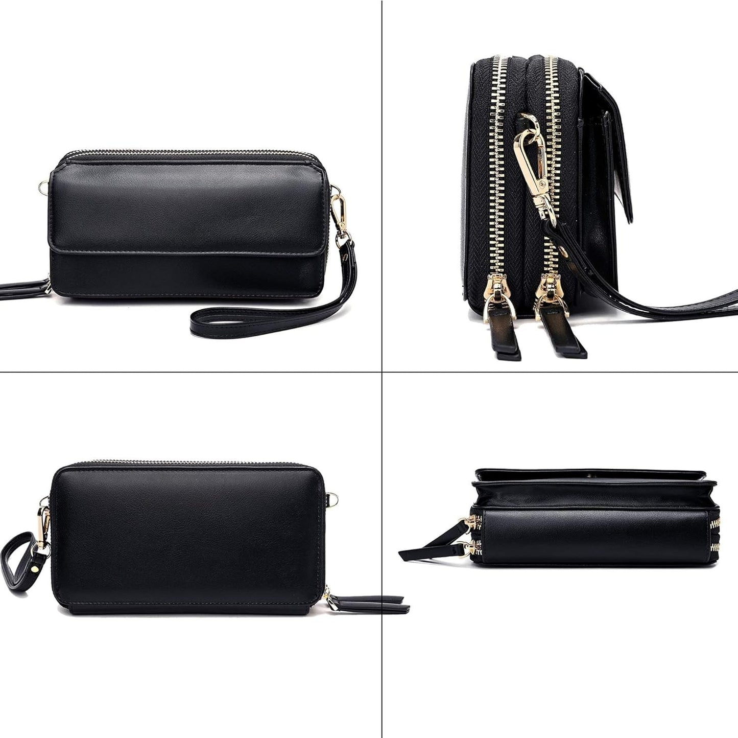 RFID Crossbody Wallet Wristlet Purse with Phone Pocket For Women Vegan Leather
