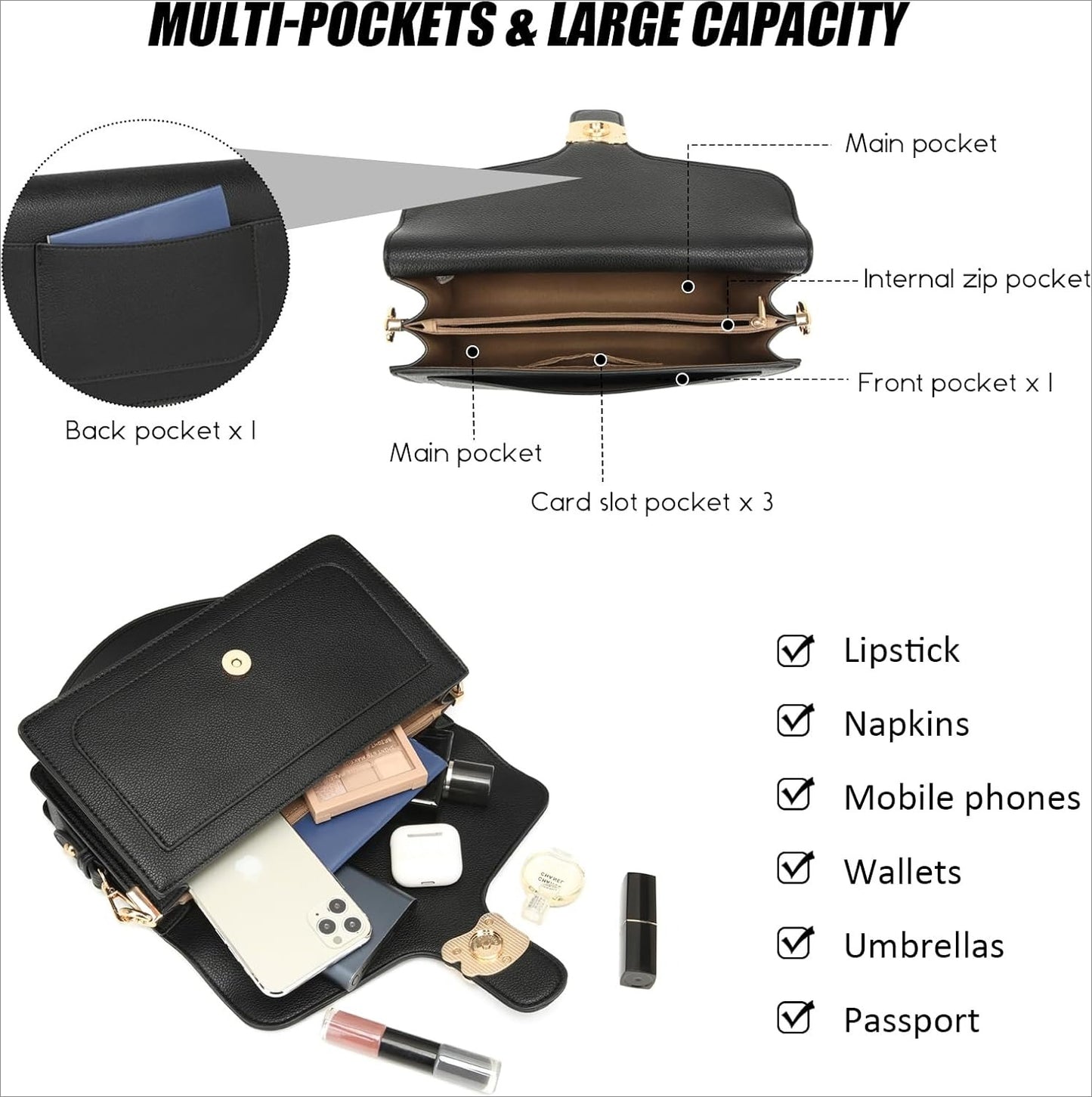 Crossbody Bags for Women Trendy - Small  Bag Leather Handbags Evening Clutch with 2 Straps