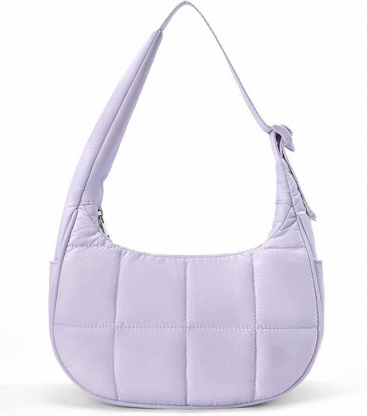 Crescent Shoulder Bag for Women, Nylon Quilted Shoulder Purses, Puffy Handbags with Adjustable Strap