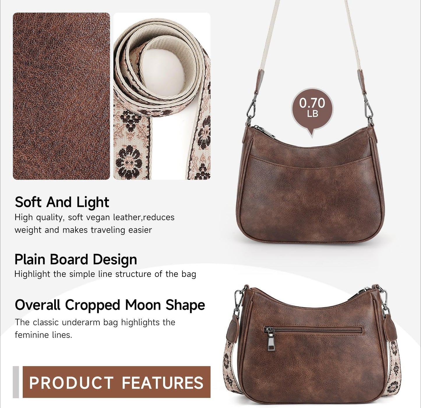 Trendy Leather Crossbody Purse with Adjustable Strap, Women's Shoulder Handbag