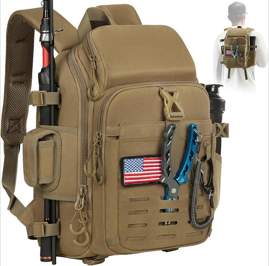 Fishing Tackle Backpack with Rod & Gear Holder, Lightweight Fishing Tackle Storage Bag with Protective Rain Cover