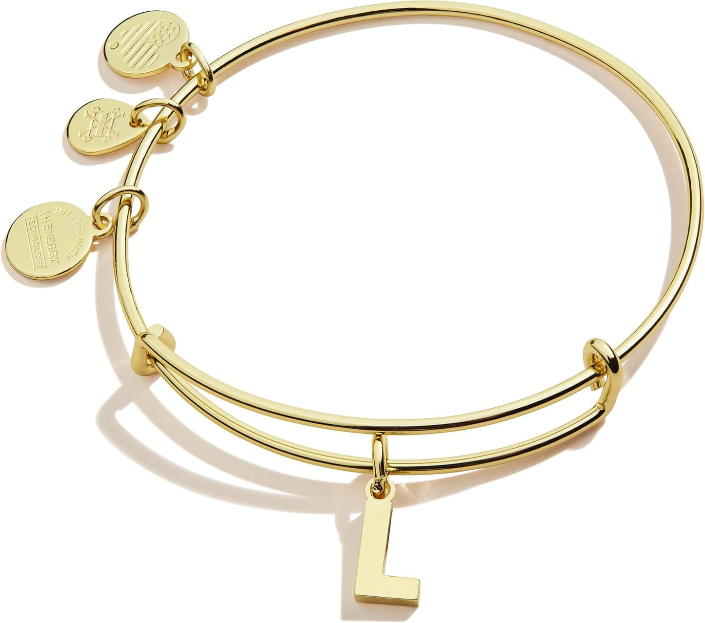 Alex and Ani Expandable Bangle for Women, Initials A to Z Letter Charms, Shiny Finish, 2 to 3.5 in