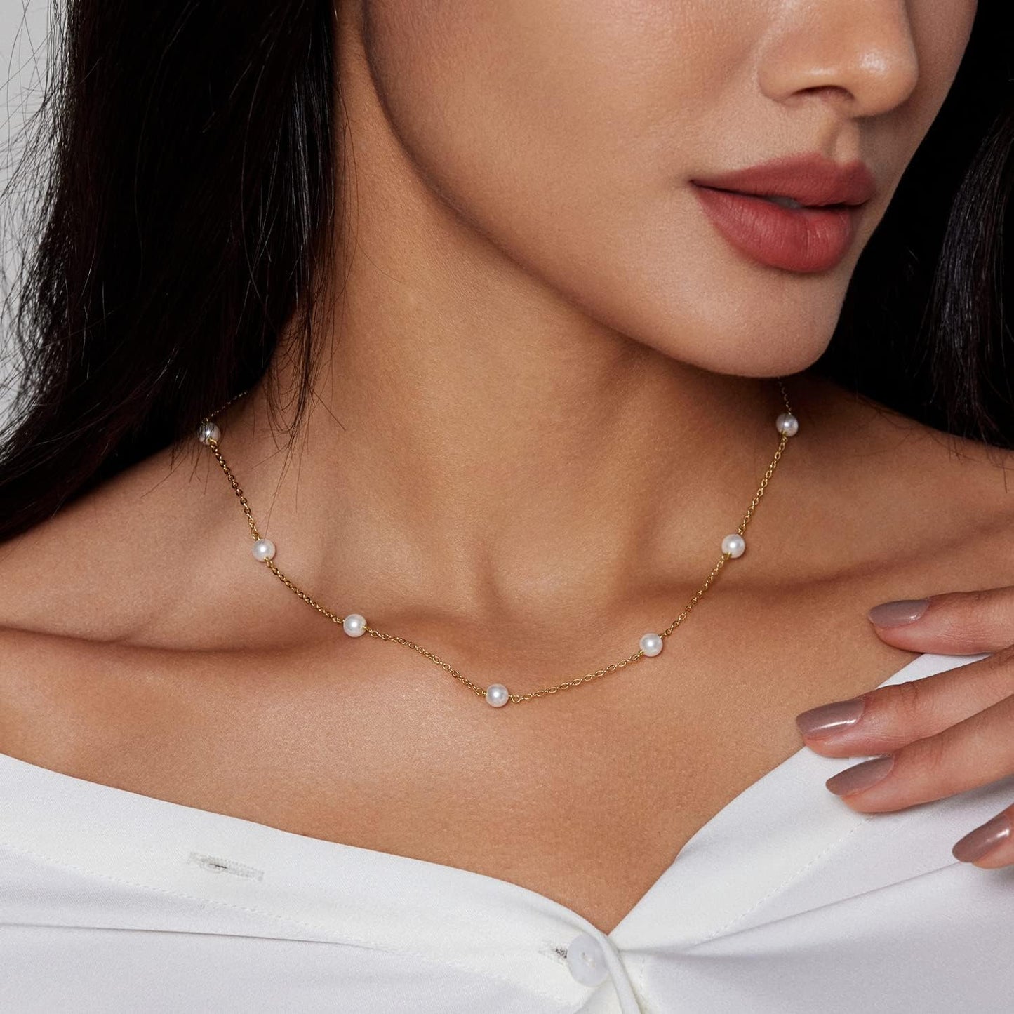 Pearl Choker Necklace, 4MM/6MM/8MM Dainty Round Imitation Pearl, Wedding Bridesmaid Jewelry Gift for Women