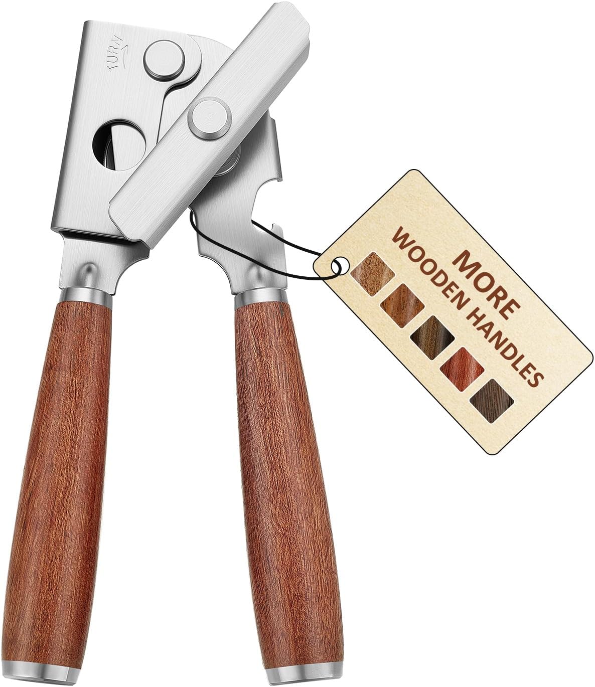 Manual Can Opener with Solid Wood Handle, Sharp Smooth Edge Blade