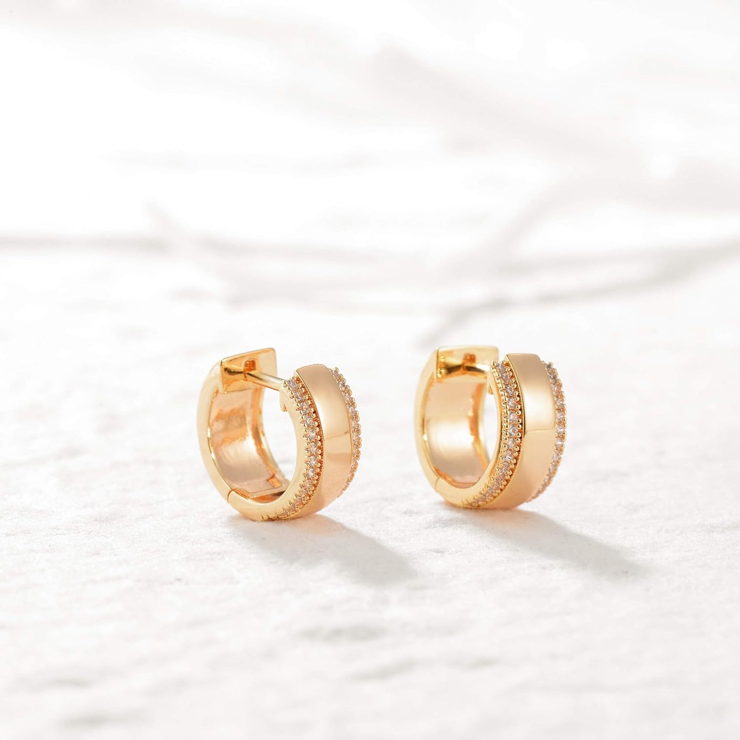 Cubic Zirconia Huggie Earrings 14k Gold Plated Tiny Earrings Small Huggie Hoop Earrings Simple Lightweight Hoops Gift for Women